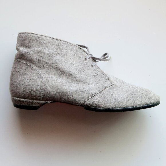 Christian Louboutin Grey Pony Hair Lace-Up Boots Designer Red Sole Ankle Booties - Picture 10 of 16